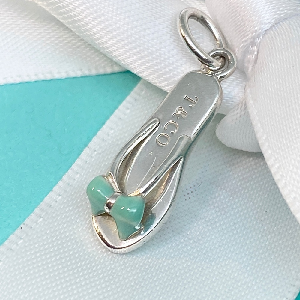 Tiffany co blue enamel  Flip flop charm charm 924 silver